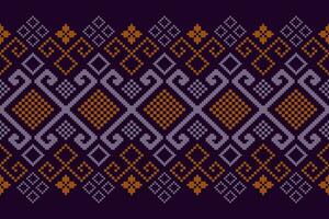 Purple cross stitch traditional ethnic pattern paisley flower Ikat background abstract Aztec African Indonesian Indian seamless pattern for fabric print cloth dress carpet curtains and sarong vector