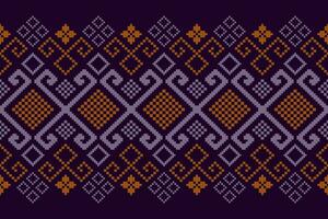 Purple cross stitch traditional ethnic pattern paisley flower Ikat background abstract Aztec African Indonesian Indian seamless pattern for fabric print cloth dress carpet curtains and sarong vector