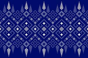 Indigo navy blue geometric traditional ethnic pattern Ikat seamless pattern border abstract design for fabric print cloth dress carpet curtains and sarong Aztec African Indian Indonesian vector