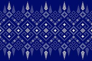 Indigo navy blue geometric traditional ethnic pattern Ikat seamless pattern border abstract design for fabric print cloth dress carpet curtains and sarong Aztec African Indian Indonesian vector