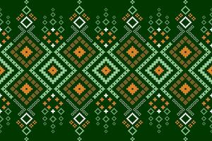 Green Cross stitch colorful geometric traditional ethnic pattern Ikat seamless pattern border abstract design for fabric print cloth dress carpet curtains and sarong Aztec African Indian Indonesian vector