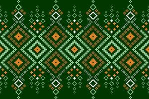 Green Cross stitch colorful geometric traditional ethnic pattern Ikat seamless pattern border abstract design for fabric print cloth dress carpet curtains and sarong Aztec African Indian Indonesian vector