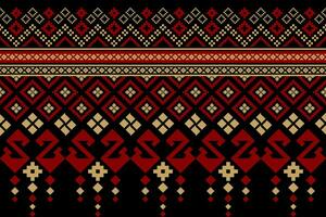 Red traditional ethnic pattern paisley flower Ikat background abstract Aztec African Indonesian Indian seamless pattern for fabric print cloth dress carpet curtains and sarong vector