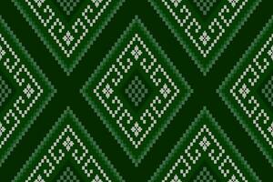 Green Cross stitch colorful geometric traditional ethnic pattern Ikat seamless pattern border abstract design for fabric print cloth dress carpet curtains and sarong Aztec African Indian Indonesian vector