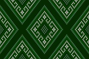 Green Cross stitch colorful geometric traditional ethnic pattern Ikat seamless pattern border abstract design for fabric print cloth dress carpet curtains and sarong Aztec African Indian Indonesian vector