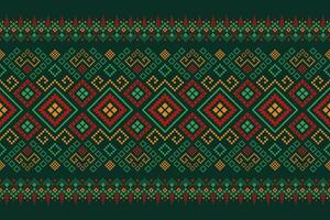 Green Cross stitch colorful geometric traditional ethnic pattern Ikat seamless pattern border abstract design for fabric print cloth dress carpet curtains and sarong Aztec African Indian Indonesian vector
