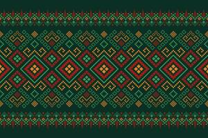 Green Cross stitch colorful geometric traditional ethnic pattern Ikat seamless pattern border abstract design for fabric print cloth dress carpet curtains and sarong Aztec African Indian Indonesian vector