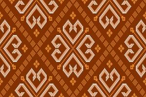 Orange vintages cross stitch traditional ethnic pattern paisley flower Ikat background abstract Aztec African Indonesian Indian seamless pattern for fabric print cloth dress carpet curtains and sarong vector