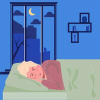 Insomnia, sleep disorder concept. The man is awake vector