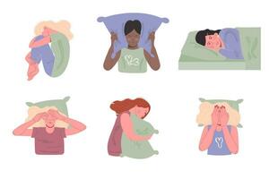 A set of international women with insomnia sleep disorder vector