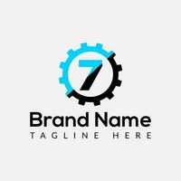 Tech Gear Logo On Letter 7 Template. Tech Gear On 7 Letter, Initial Tech Gear Sign Concept vector