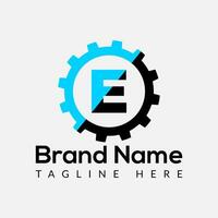 Tech Gear Logo On Letter E Template. Tech Gear On E Letter, Initial Tech Gear Sign Concept vector