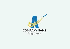 Travel Logo On Letter A Template. Travel Logo On A Letter, Initial Travel Sign Concept Template vector