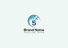 Maid Cleaning Logo On Letter 5. Clean House Sign, Fresh Clean Logo Cleaning Brush and Water Drop Concept Template vector