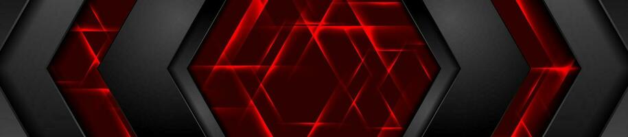 Black and red glowing neon hexagonal background vector