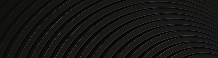Black and golden round stripes abstract tech geometric background vector