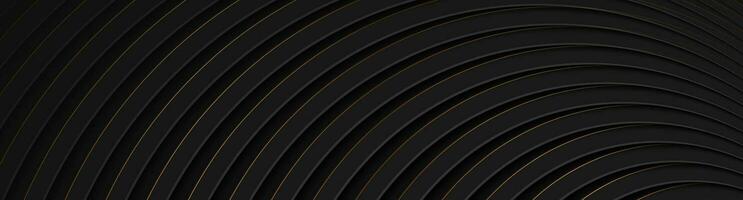 Black and golden round stripes abstract tech geometric background vector