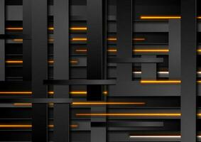 Black stripes and orange neon lines abstract tech background vector