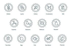 alergeno iconos comida alergia advertencia y dietético restricción simbolos vector