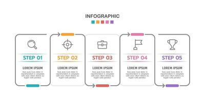 5-frame thin-line infographic steps to success. Vector illustration.