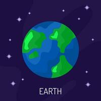 Vector illustration of the planet Earth in space. A planet on a dark background with stars.