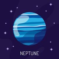 Vector illustration of the planet Neptune in space. A planet on a dark background with stars.