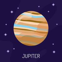 Vector illustration of the planet Jupiter in space. A planet on a dark background with stars.