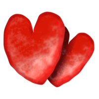 Red hearts hand drawing water color style png