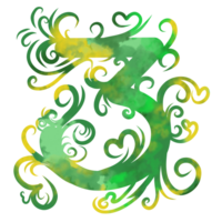 videira verde desenhando número três água cor estilo png