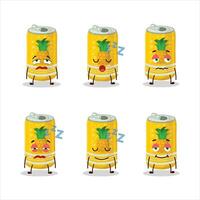 dibujos animados personaje de piña soda lata con soñoliento expresión vector