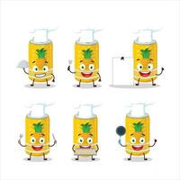 dibujos animados personaje de piña soda lata con varios cocinero emoticones vector