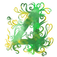Vine green drawing number four water color style png
