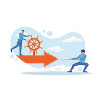 Entrepreneurs stand on arrows pulled by other workers toward success. Employee Making concept. trend modern vector flat illustration