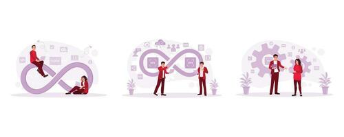 DEVOPS Methodology. Work in an agile methodology environment. Coexist with agile software. DevOps Developers concept. Set Trend Modern vector flat illustration