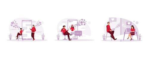 Chat online. Visit online dating sites. Dating online. Online Dating concept. Set Trend Modern vector flat illustration