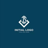 inicial js logo cuadrado rombo con líneas, moderno y elegante logo diseño vector