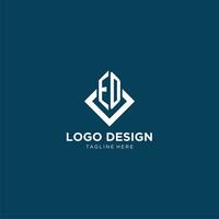 inicial eo logo cuadrado rombo con líneas, moderno y elegante logo diseño vector