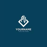 Initial PV logo square rhombus with lines, modern and elegant logo design vector