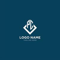 Initial PC logo square rhombus with lines, modern and elegant logo design vector