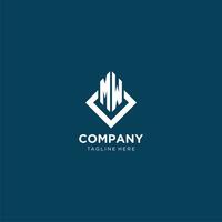 Initial MW logo square rhombus with lines, modern and elegant logo design vector