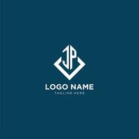 Initial JP logo square rhombus with lines, modern and elegant logo design vector