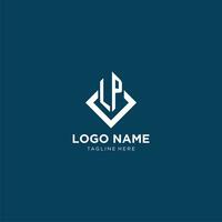 inicial lp logo cuadrado rombo con líneas, moderno y elegante logo diseño vector