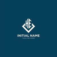 Initial HE logo square rhombus with lines, modern and elegant logo design vector