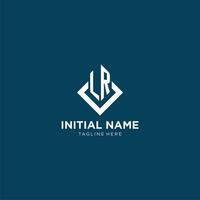 inicial lr logo cuadrado rombo con líneas, moderno y elegante logo diseño vector