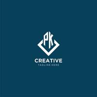 Initial PK logo square rhombus with lines, modern and elegant logo design vector