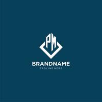 Initial PM logo square rhombus with lines, modern and elegant logo design vector