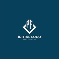 inicial pf logo cuadrado rombo con líneas, moderno y elegante logo diseño vector