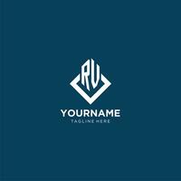 Initial RV logo square rhombus with lines, modern and elegant logo design vector