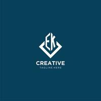 Initial EK logo square rhombus with lines, modern and elegant logo design vector