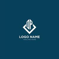 inicial op logo cuadrado rombo con líneas, moderno y elegante logo diseño vector